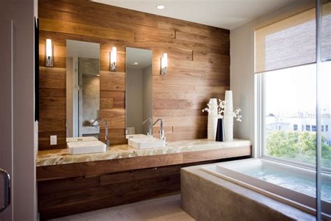 16 Marvelous Bathroom Designs With Wooden Wall That Abound With