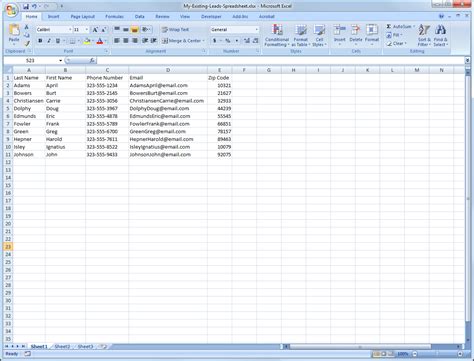 Data Spreadsheet Template — Db