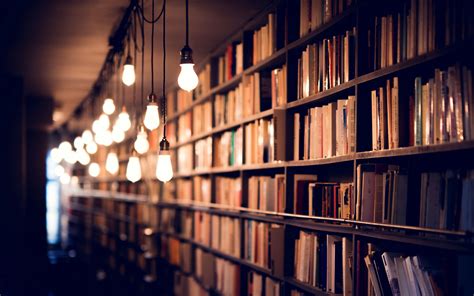 Wallpaper Books Library Shelves Lighting Hd Book Library