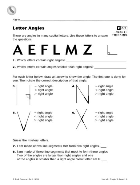 Letter Angles Worksheet For 3rd Grade Lesson Planet