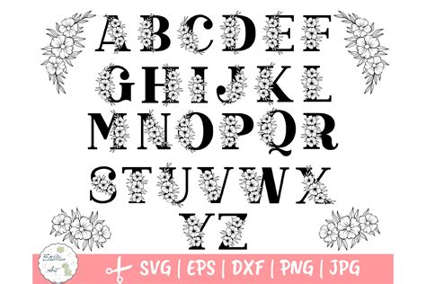 Alphabet Cut File 26 Letters Svg Flower Alphabet Svg Floral Alphabet