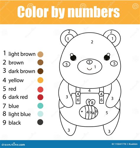 Children Educational Game Coloring Page With Cute Bear Color By