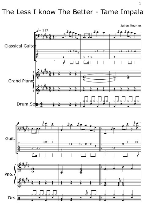 The Less I Know The Better Tame Impala Sheet Music For Classical