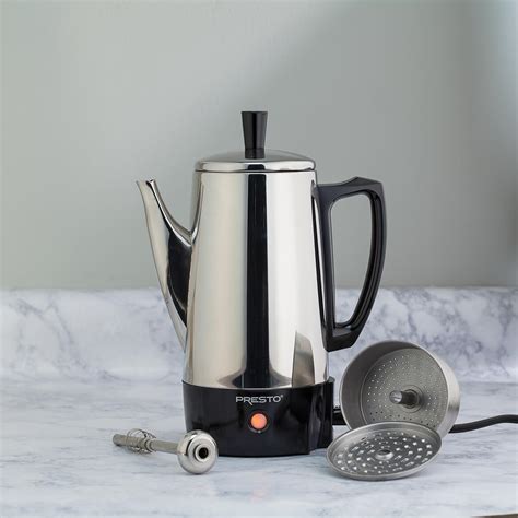 Open the lid at the top and you'll find a stainless steel filter basket and perk tube. Presto® Stainless Steel Percolator - Coffee Maker