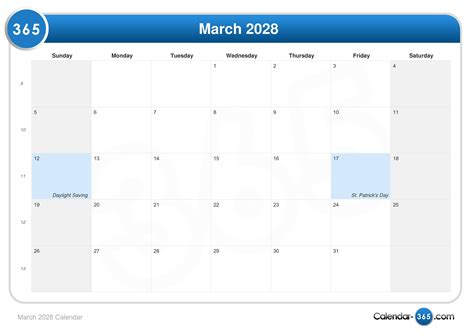 March 2028 Calendar
