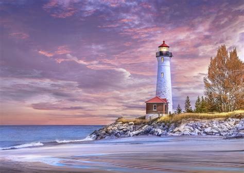 Lighthouse With Colorful Sky Póster Popular Photowall