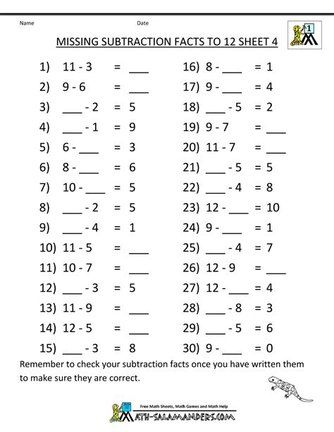 Subtraction For Third Graders