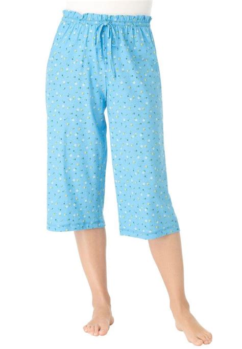 Women S Plus Size Soft Cotton Pajama Capris Pants Elastic Waist W