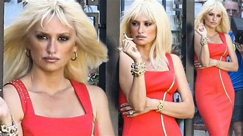 Penelope Cruz As A Red Hot Blonde Donatella Versace Is Literally Smokin On Set Of New American