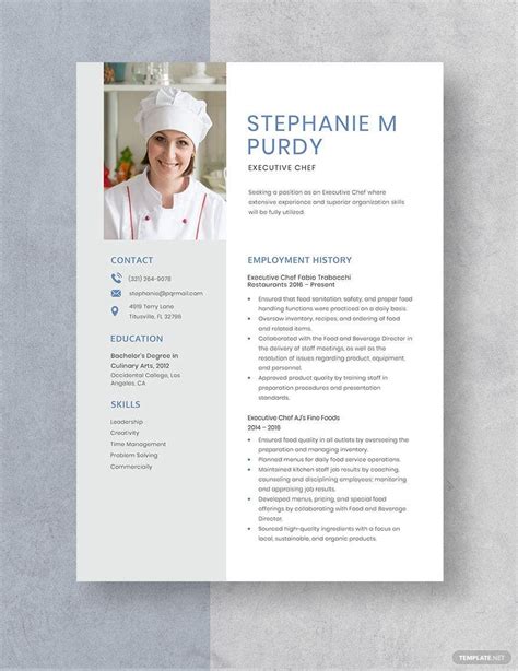 Executive Chef Resume In Word Pages Download