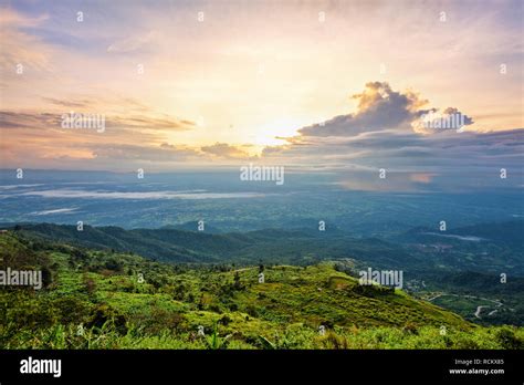 High View Beautiful Nature Landscape Of Colorful Sky During The Sunrise