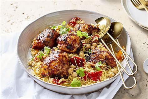 This recipe will show you that it only takes a few basic pantry ingredients to give a plain pot of. Moroccan Seasoned Chicken with Roasted Vegetable Couscous ...