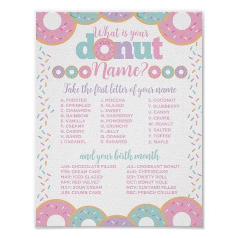 Donut Name Poster Zazzle Donut Names Donut Birthday Parties Donut