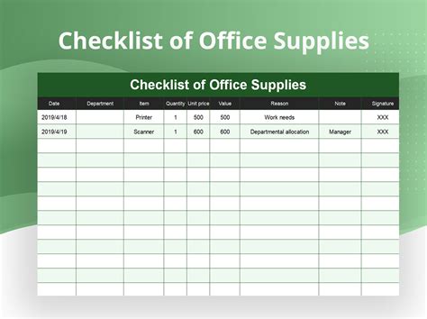 Excel Of Checklist Of Office Supplies Xlsx Wps Free Templates