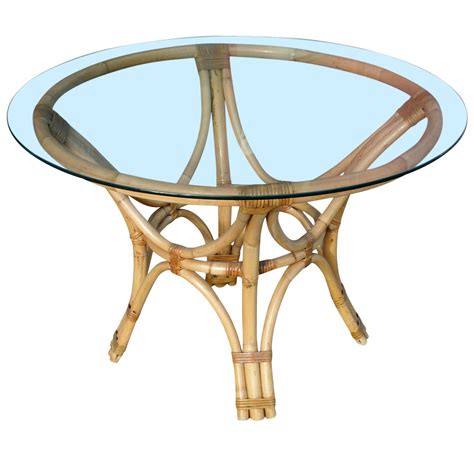 Rattan Bent Wood Dining Table With Round Glass Top For Sale At 1stdibs