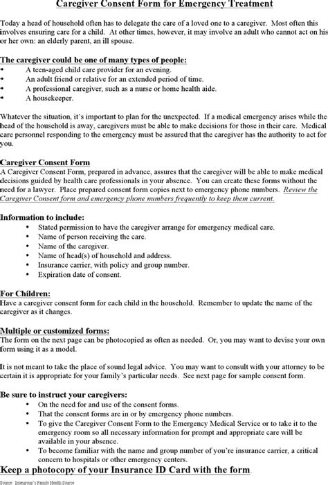 Medical Consent Form For Caregiver Example Document Template Hot Sex Picture