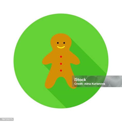 Gingerbread Man Christmas Icon Vector Image Flat Design With Long Shadow Christmas And New Year