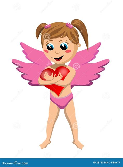 Cupid Girl Hugging Big Heart Stock Vector Illustration Of Holiday