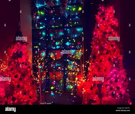 December, 2021, holiday decor at night, Moxy Miami South Beach Hotel