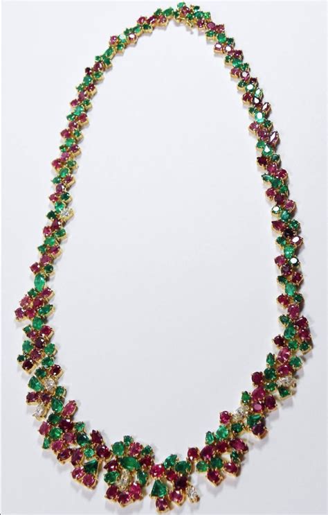 6100ct Fine Tutti Frutti Ruby Emerald And Diamond Necklac 18 Karat