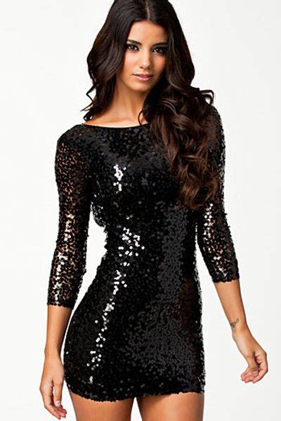 black sexy luxury long sleeve sequin mini dress