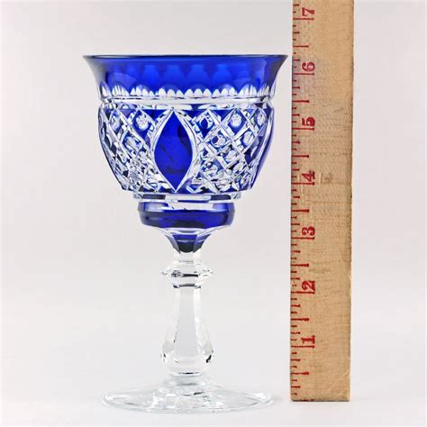 Eighteen Val St Lambert Cobalt Blue Water Goblets Stemware For Sale