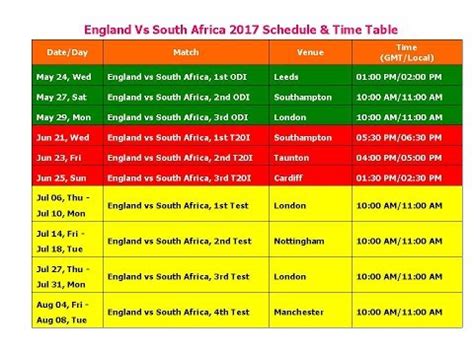 The bbc is not responsible for any changes that may be made. England Vs South Africa 2017 Schedule & Time Table - YouTube
