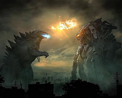 Godzilla sends an atomic blast down the female muto's throat. @monsterverse_id on Instagram: "Godzilla 2014 vs Mecha ...