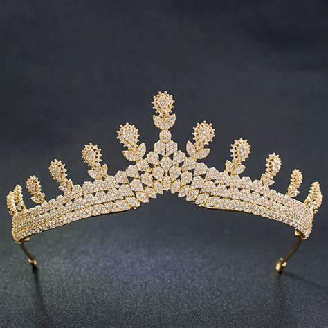 Buy Classic Cz Cubic Zirconia Wedding Bridal Gold Royal Tiara Diadem Crown