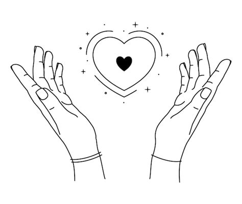 premium vector illustration of human hands holding heart hand drawn line art