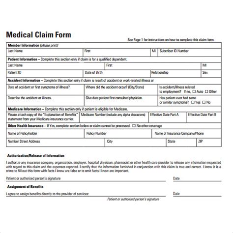 Free 6 Sample Medical Claim Forms In Pdf