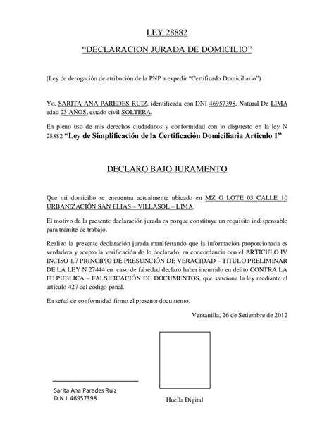 Declaración Juramentada De Domicilio Colombia