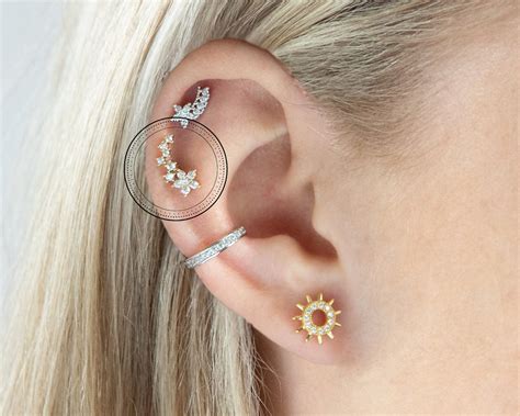 Starburst Helix Piercing Cz Star Earring Stack Cartilage Etsy