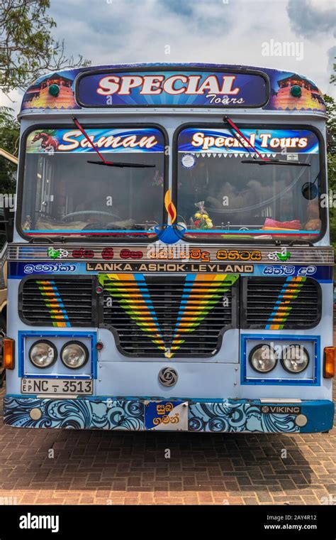 The Front Of A Traditional Sri Lankan Tour Bus A Familiar Sight On The
