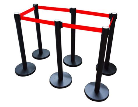 6 Red Belt Stanchion Posts Queue Pole Retractable Crowd Control Barrier
