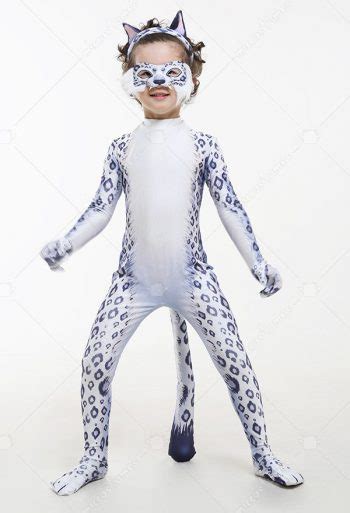 Homemade Kids Cute Snow Leopard Bodysuit Zoo Animal Zentai Suit Costume