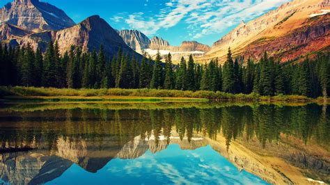 배경 화면 록키 산맥 빙하 국립 공원 호수 숲 물 반사 1920x1200 Hd 그림 이미지