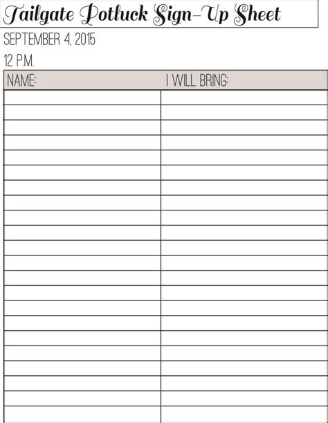 Printable Chili Cook Off Sign Up Sheet