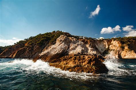 View Of The Coastal Cliff With Gulls From The Open Sea Stock Image