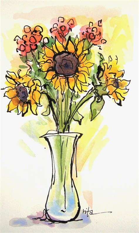 Here you can find so much ideas for your beautiful artwork. Simple painting idea with sunflowers in a vase. A… | Watercolor art, Watercolor sunflower ...