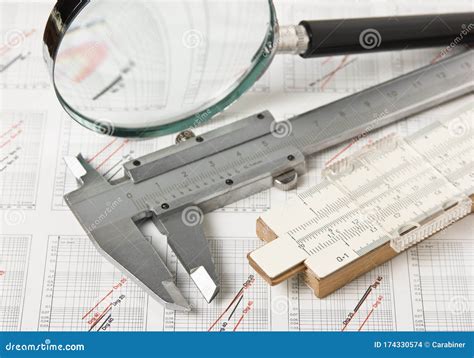Engineering Tools On Technical Drawing Stock Photo Image Of Caliper