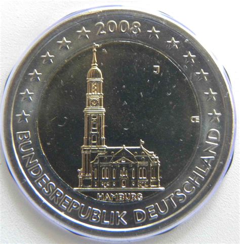 Germany 2 Euro Coin 2008 Hamburg St Michaelis Church J Hamburg