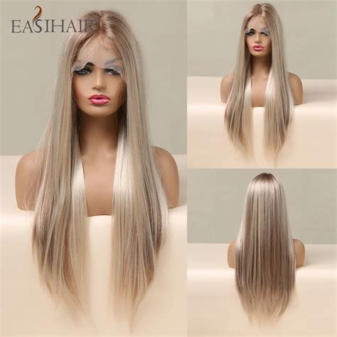 easihair blonde lace front wig ombre synthetic hair wig middle part highlight wig long straight