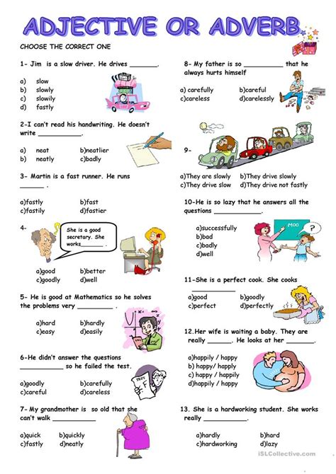 Printables for third grade english language arts. ADJECTIVE or ADVERB - English ESL Worksheets for distance ...