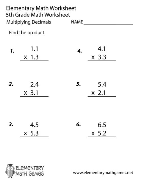Multiply the decimals to find the product of the two decimal numbers, same like multiplying whole numbers. Fifth Grade Decimals Multiplication Worksheet