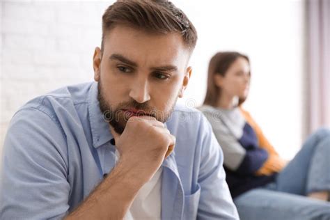 Unhappy Couple With Problems In Relationship Focus On Man Stock Image Image Of Indoors