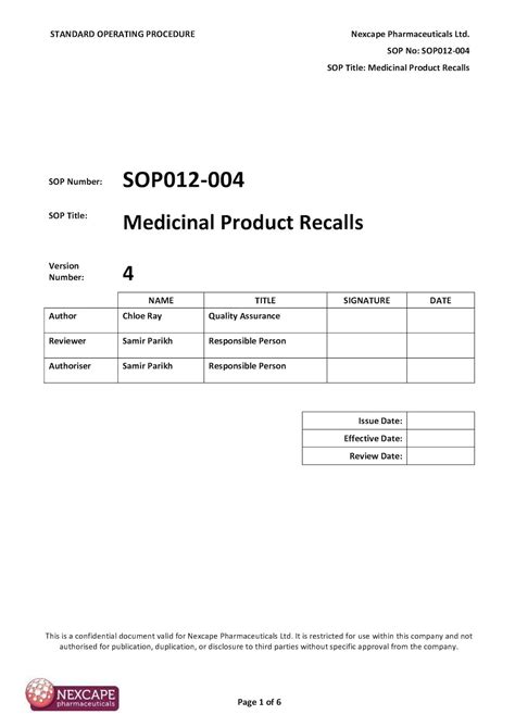 Calaméo Sop012 004 Medicinal Product Recalls