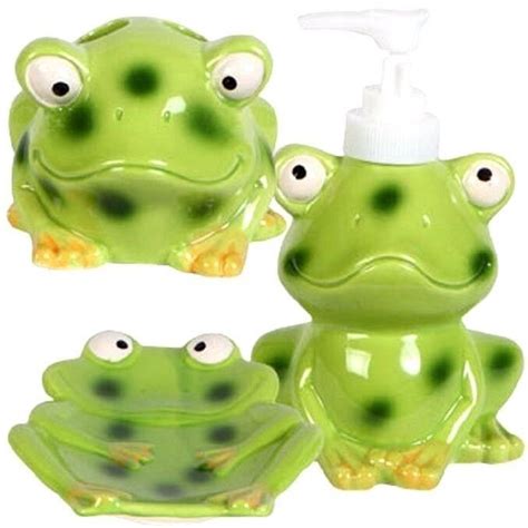 Frog bathroom accessories are such fun to use when decorating a bathroom! New Frog Bathroom Accessory Set Soap Dish Toothbrush ...