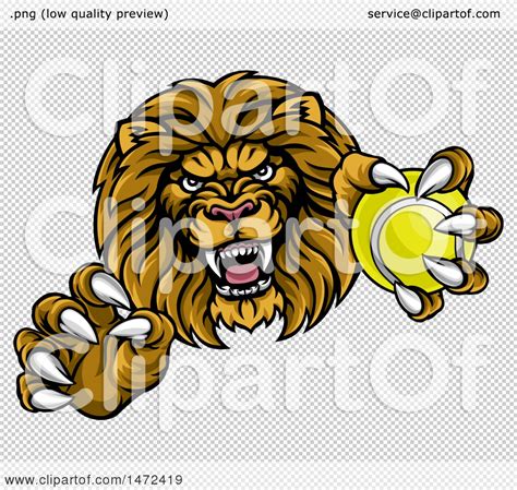 Clipart Of A Tough Clawed Male Lion Monster Mascot Holding A Tennis