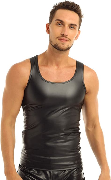 Zdhoor Men Faux Leather Tank Top Vest Sleeveless Nightclub Shirt Undershirt Tee Blouse Clubwear